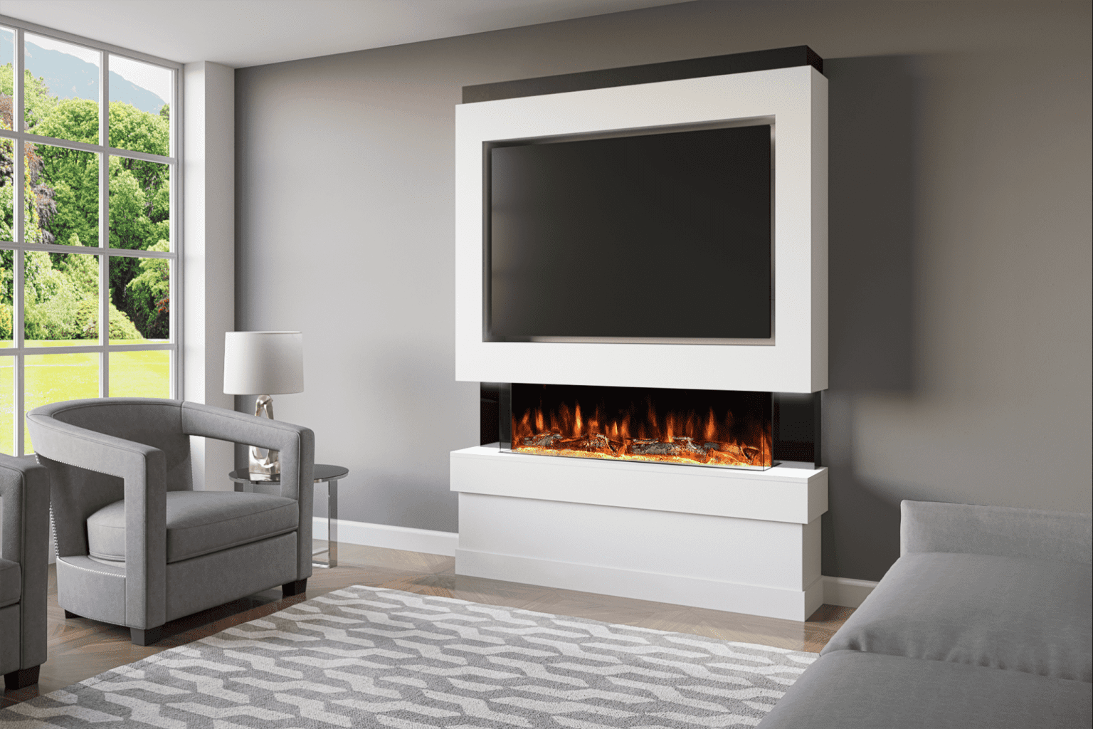 Pre-Built Media Wall With Electric Fire - Package 5 | Evolution Fires