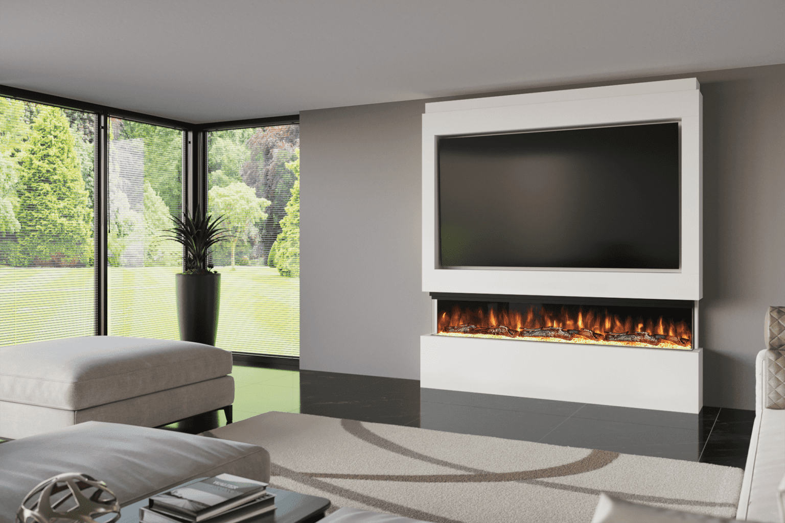 Pre-Built Media Wall With Electric Fire - Package 9 | Evolution Fires