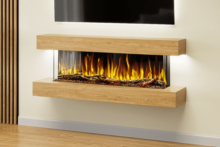 Evolution Fires Studio 4 Oak - 54 inch Wall Mounted Electric Fireplace